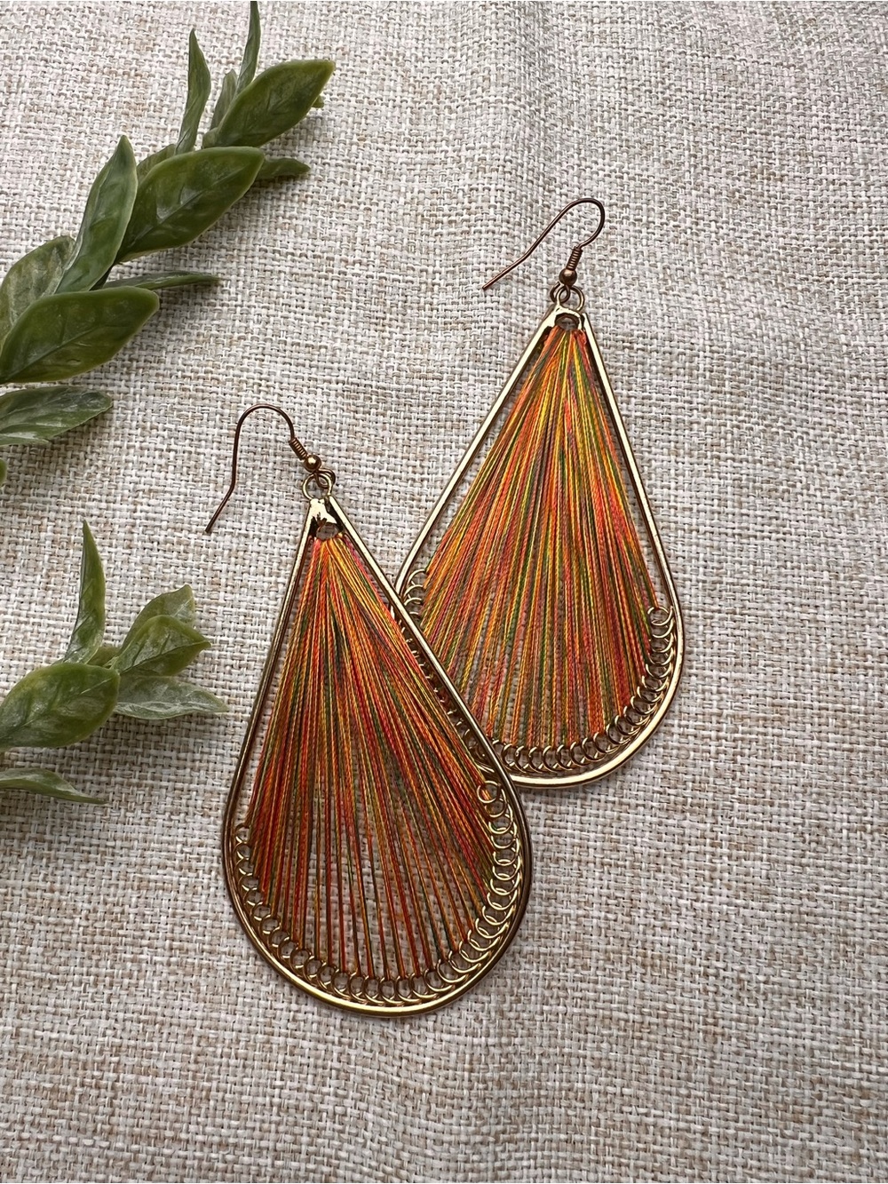 BOHO Gold Colourful Woven Threaded Bohemian Whimsy Dangly Earrings